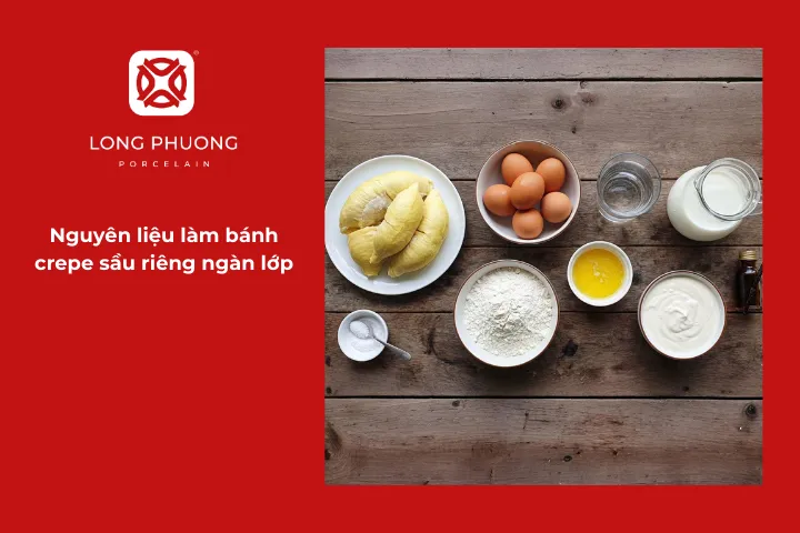 Chuẩn bị nguyên liệu để làm bánh crepe sầu riêng ngàn lớp