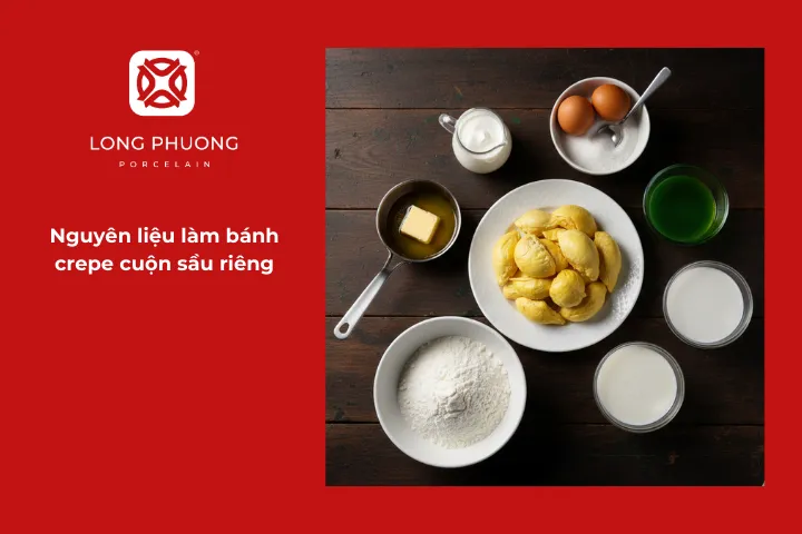 Chuẩn bị nguyên liệu để làm bánh crepe cuộn sầu riêng