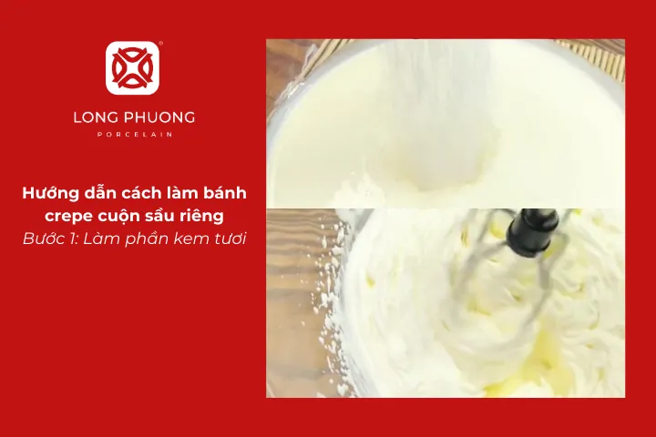Làm phần kem tươi cho bánh crepe cuộn sầu riêng