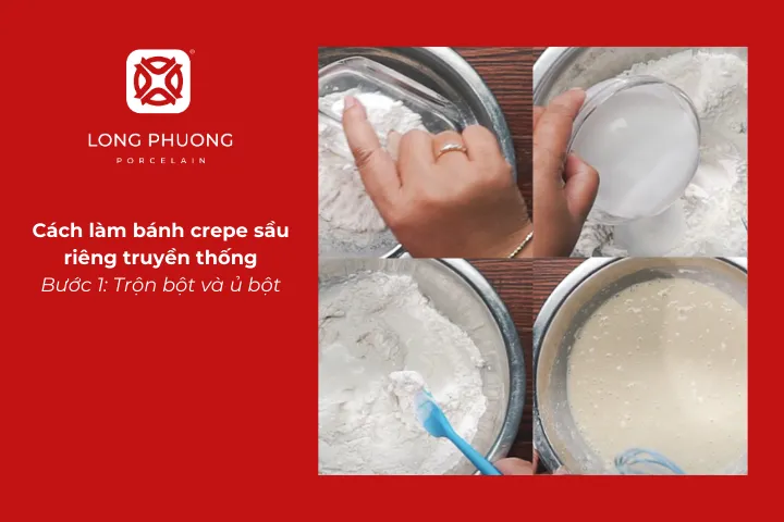 Trộn và ủ bột cho bánh crepe sầu riêng truyền thống