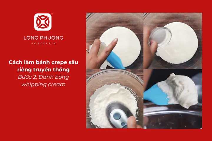 Đánh bông whipping cream cho bánh crepe sầu riêng truyền thống