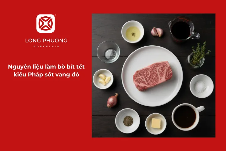 Nguyên liệu chuẩn bị cho món beefsteak kiểu Pháp sốt vang đỏ