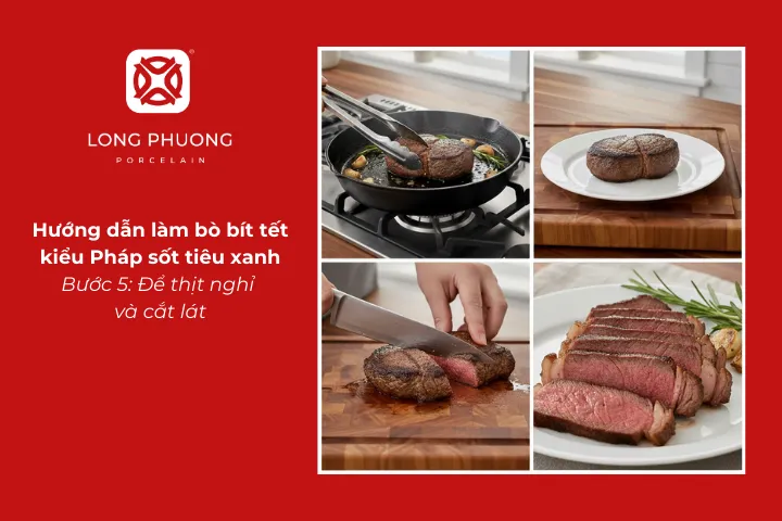 Để thịt bò bít tết nghỉ 5 phút và cắt lát vừa ăn