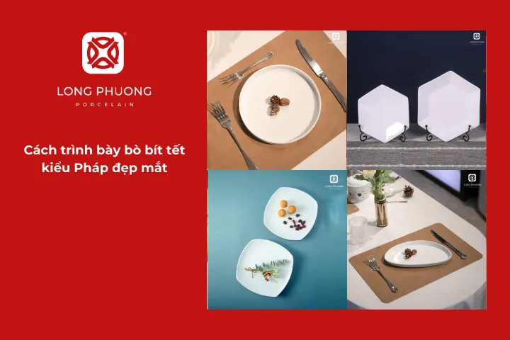 Trình bày bò bít tết kiểu Pháp trên đĩa sứ Long Phương giúp món ăn thêm sang trọng