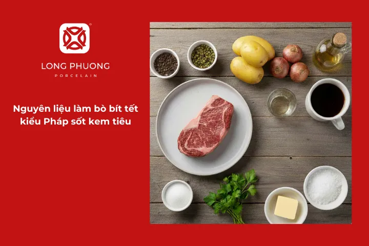Nguyên liệu chuẩn bị cho món beefsteak kiểu Pháp sốt kem tiêu