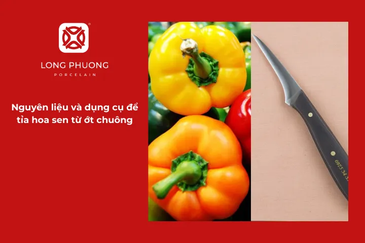 Chuẩn bị nguyên liệu và dụng cụ để tỉa hoa sen từ ớt chuông