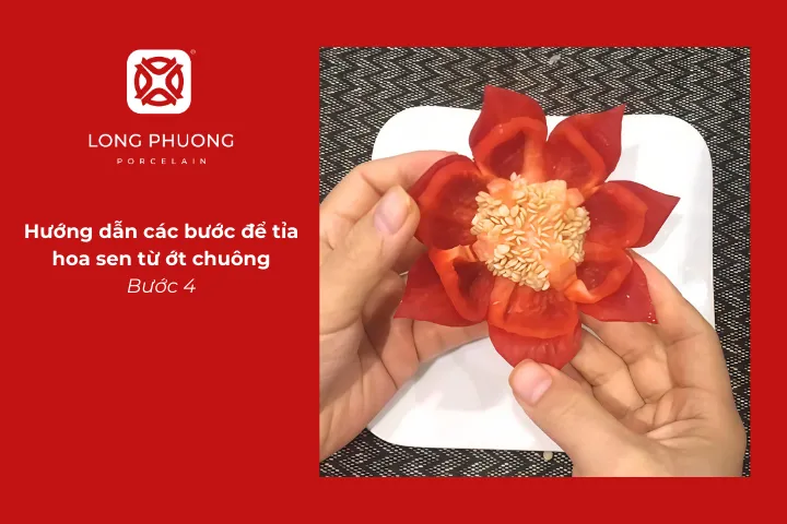 Thành quả tỉa hoa sen từ ớt chuông đỏ đẹp mắt