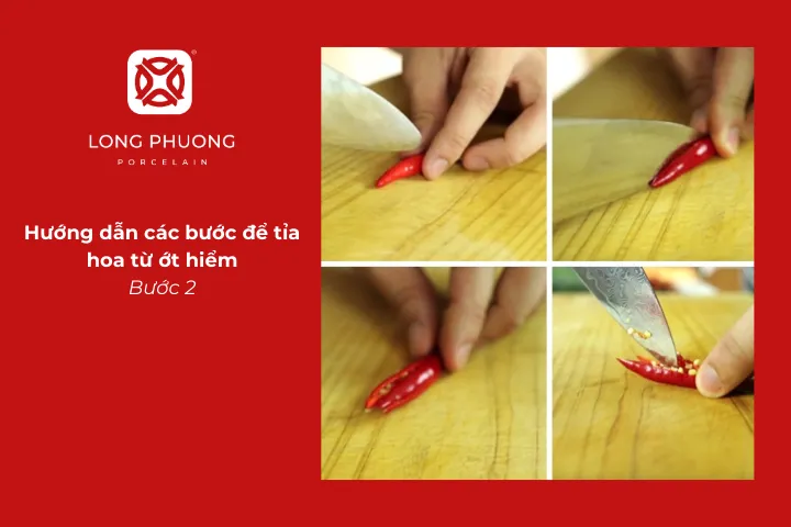 Dùng dao rạch các đường dài chia thân ớt thành 8 phần