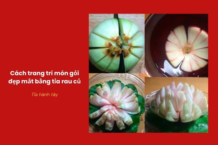 Hành tây cuộn mỏng trang trí món gỏi thanh nhẹ