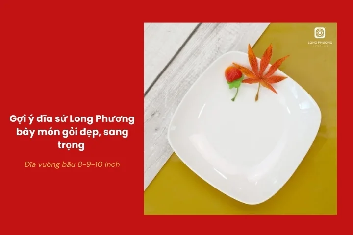 Đĩa vuông bầu sứ tạo bố cục bày gỏi cân đối
