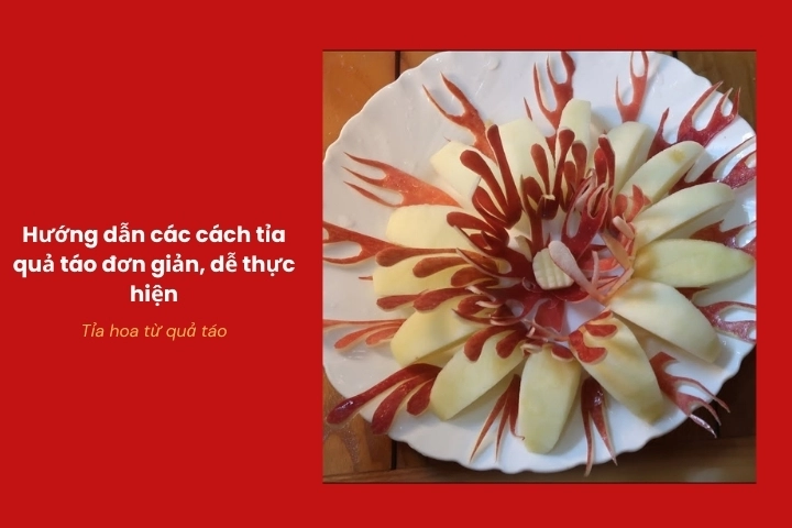 Tỉa hoa từ quả táo đơn giản tạo hình bông hoa đẹp mắt để trang trí đĩa trái cây
